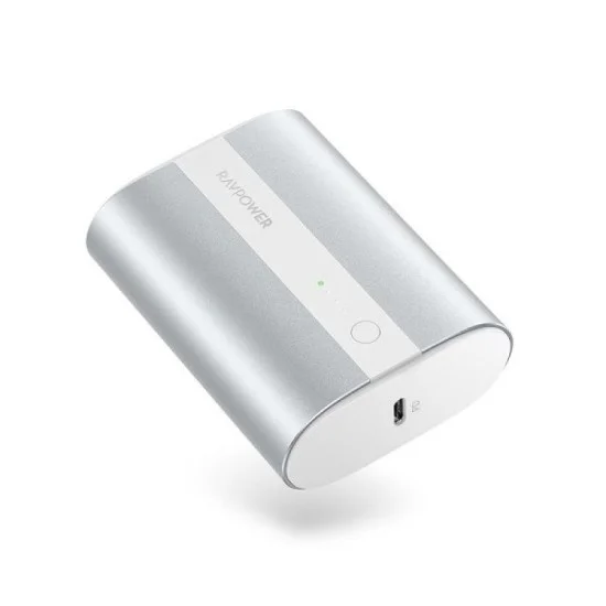 Ravpower Pd + Qc 2-Port 18W, 10000Mah Portable Power Bank, Metallic Silver
